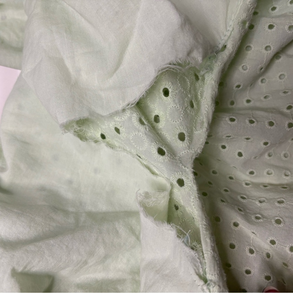 Zara Cotton Eyelet Mint Green Tiered Midi Dress Ruffles Tie Neck New Size Medium - Picture 8 of 8